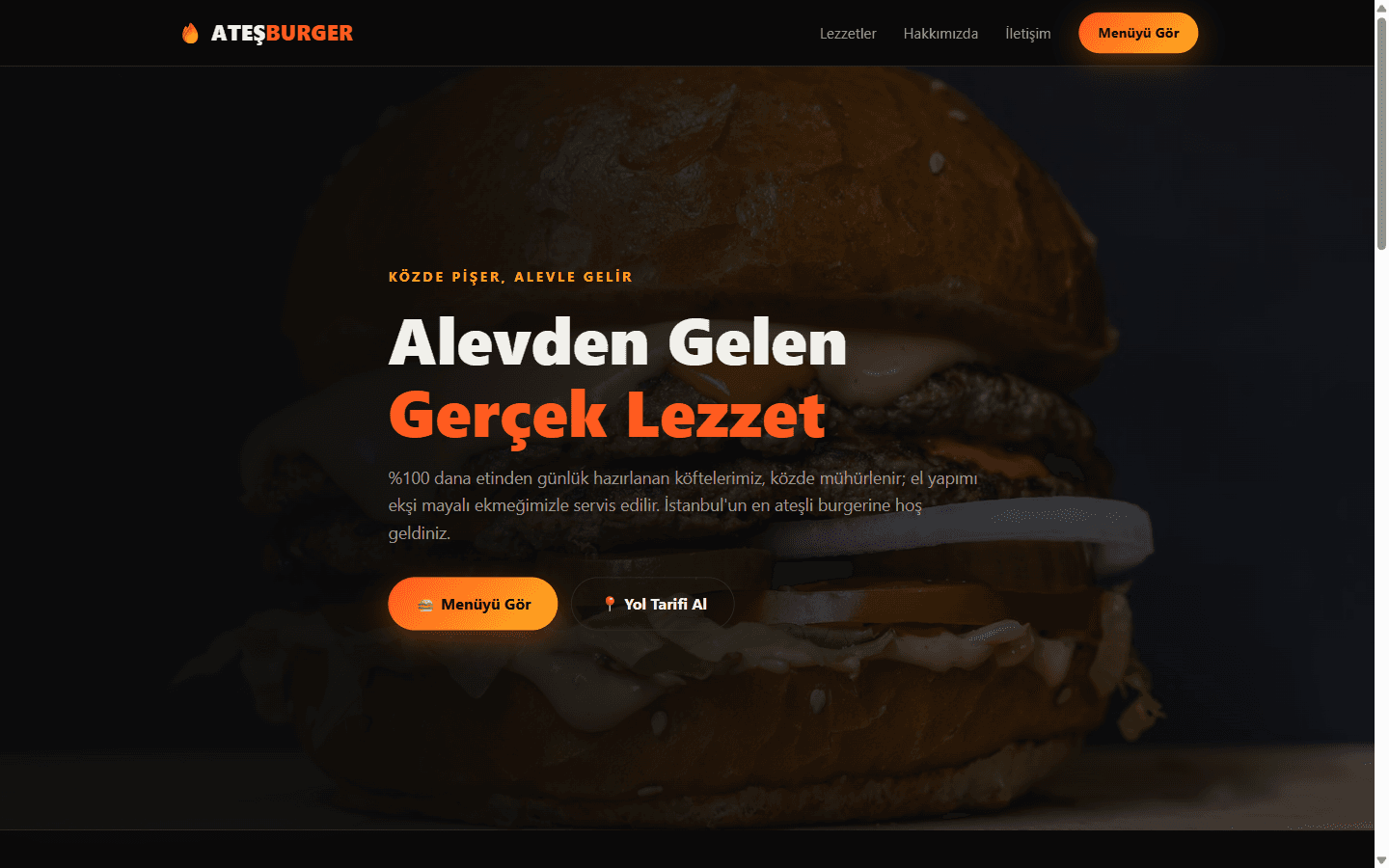 Restoran web sitesi ana sayfa örneği
