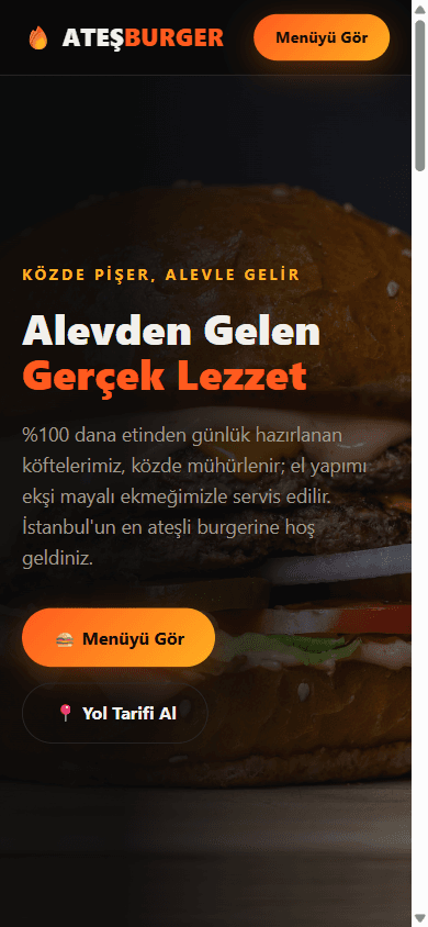 Restoran web sitesi mobil görünüm örneği
